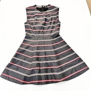 Kate Spade Saturday Gray Striped Sleeveless Flare Skirt Mini Dress Size M